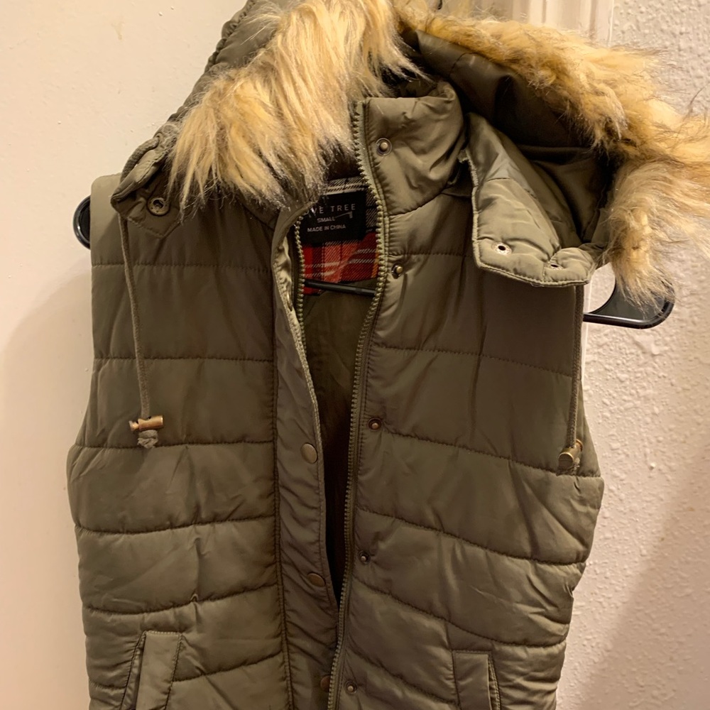 Green vest with fur hood size small